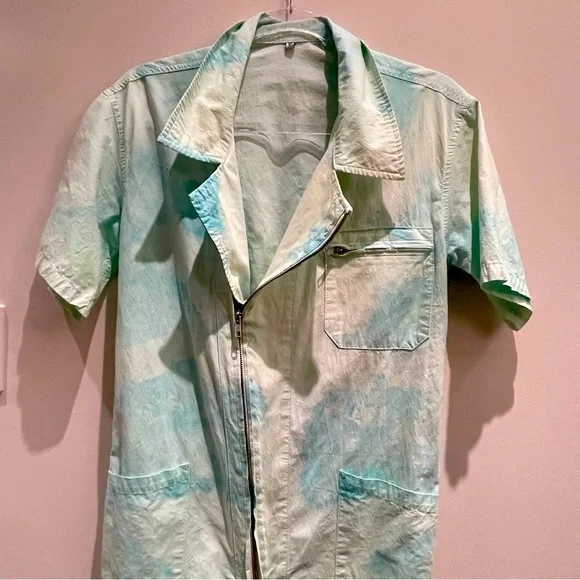 Tie-dye Blue & Green Retro Cargo Jumpsuit 100% Cotton Size XXS - Picture 14 of 14